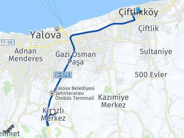 Yalova Çiftlikköy Kirazlı Arası Kaç Km - Yol Haritası