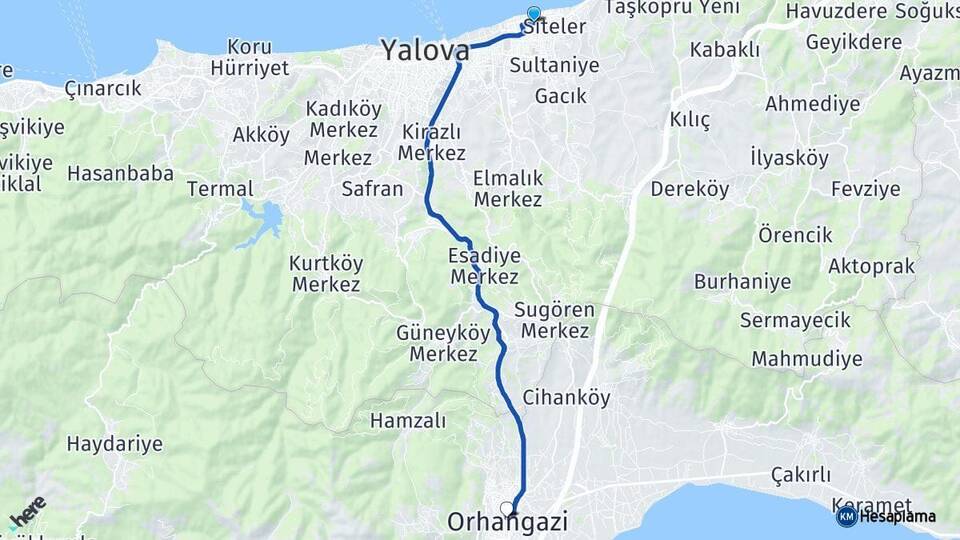 Yalova Çiftlikköy Orhangazi Bursa Arası Kaç Km - Yol Haritası