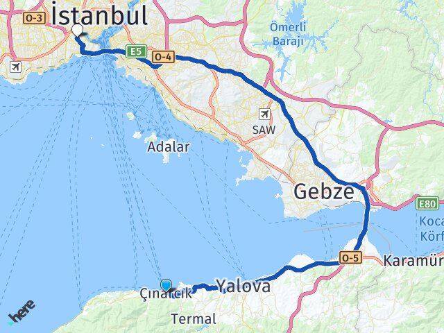 Yalova Çınarcık Fatih İstanbul Arası Kaç Km - Yol Haritası