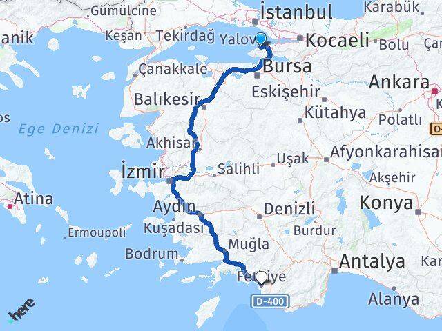 Yalova Çınarcık Fethiye Muğla Arası Kaç Km - Yol Haritası