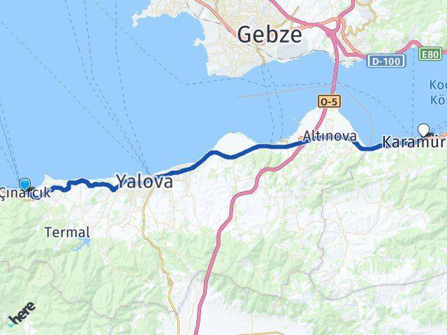 Yalova Çınarcık Karamürsel Kocaeli Arası Kaç Km - Yol Haritası