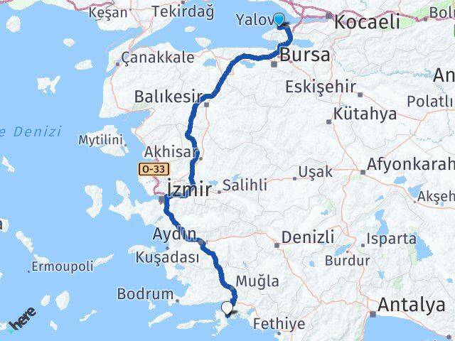 Yalova Çınarcık Marmaris Muğla Arası Kaç Km - Yol Haritası