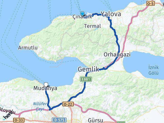Yalova Çınarcık Mudanya Bursa Arası Kaç Km - Yol Haritası