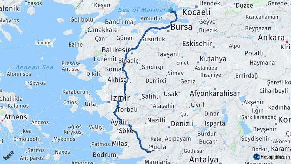 Yalova Çınarcık Muğla Arası Kaç Km - Yol Haritası
