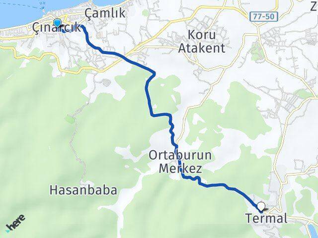Yalova Çınarcık Termal Arası Kaç Km - Yol Haritası