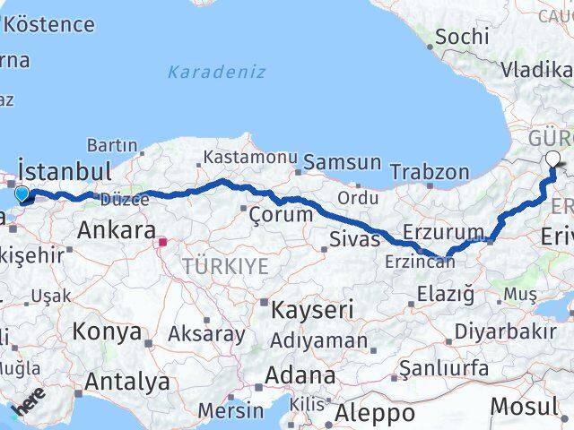 Yalova Damal Ardahan Arası Kaç Km - Yol Haritası