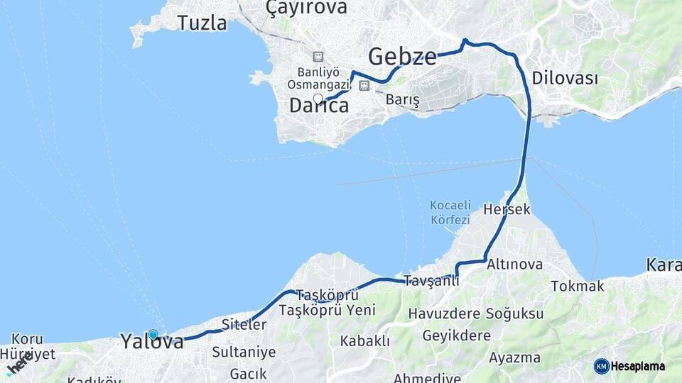 Yalova Darıca Kocaeli Arası Kaç Km - Yol Haritası