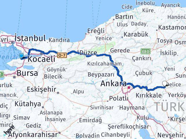 Yalova Delice Kırıkkale Arası Kaç Km - Yol Haritası