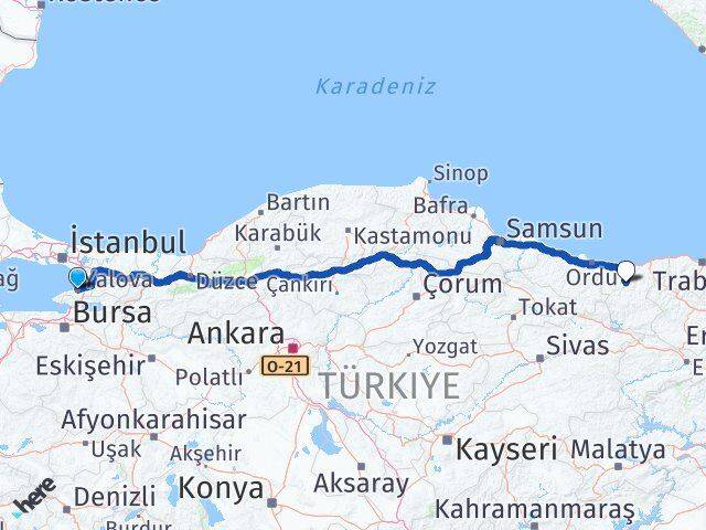 Yalova Dereli Giresun Arası Kaç Km - Yol Haritası