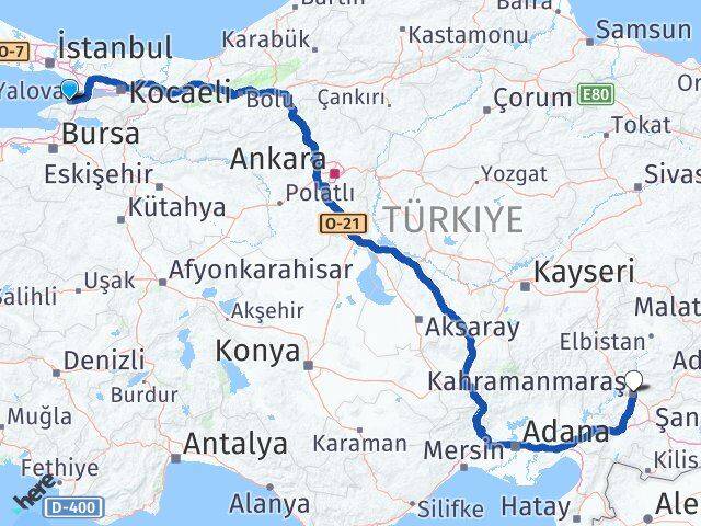 Yalova Dulkadiroğlu Kahramanmaraş Arası Kaç Km - Yol Haritası