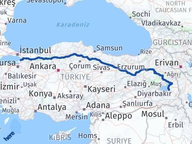 Yalova Edremit Van Arası Kaç Km - Yol Haritası