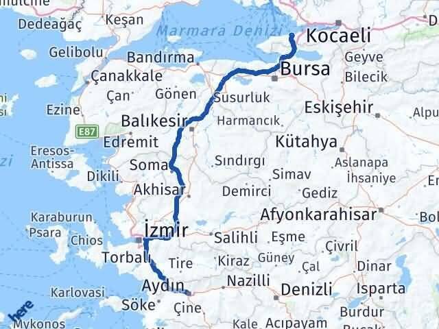 Yalova Efeler Aydın Arası Kaç Km - Yol Haritası