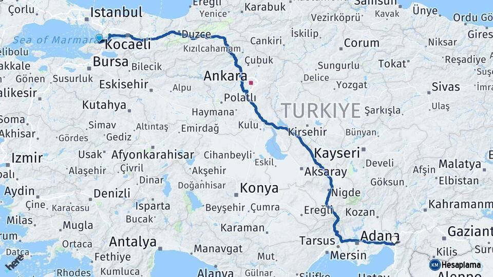 Yalova Erzin Hatay Arası Kaç Km - Yol Haritası