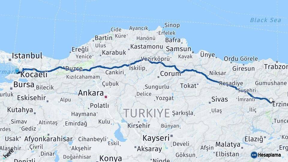 Yalova Erzincan Arası Kaç Saat? Yol Haritası, Yakıt, Rota ve Mesafe Hesaplama Yalova Erzincan Arası Kaç Km? Kaç Saat? Yol Haritası
