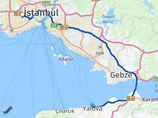 Yalova Esenler İstanbul Arası Kaç Km - Yol Haritası