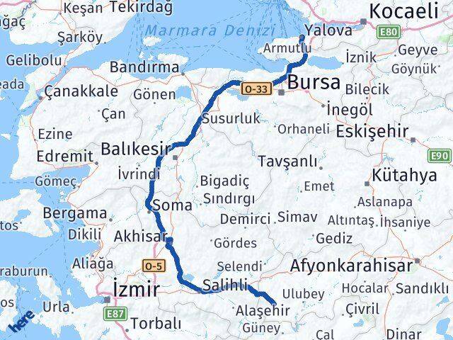 Yalova Eşme Uşak Arası Kaç Km - Yol Haritası