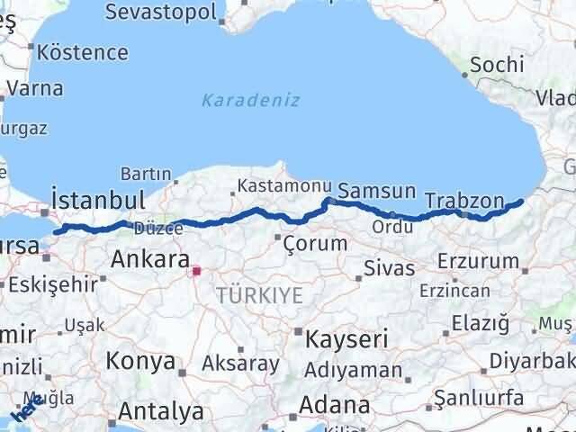 Yalova Fındıklı Rize Arası Kaç Km - Yol Haritası