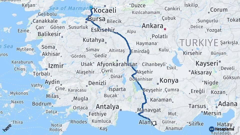 Yalova Gazipaşa Antalya Arası Kaç Km - Yol Haritası