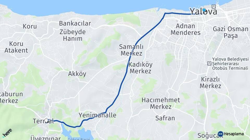 Yalova Gökçedere Termal Arası Kaç Km - Yol Haritası