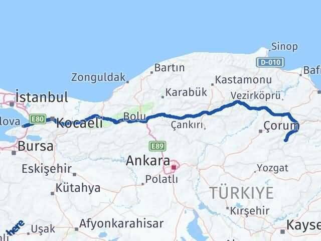 Yalova Göynücek Amasya Arası Kaç Km - Yol Haritası