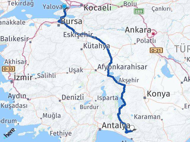 Yalova Gündoğmuş Antalya Arası Kaç Km - Yol Haritası