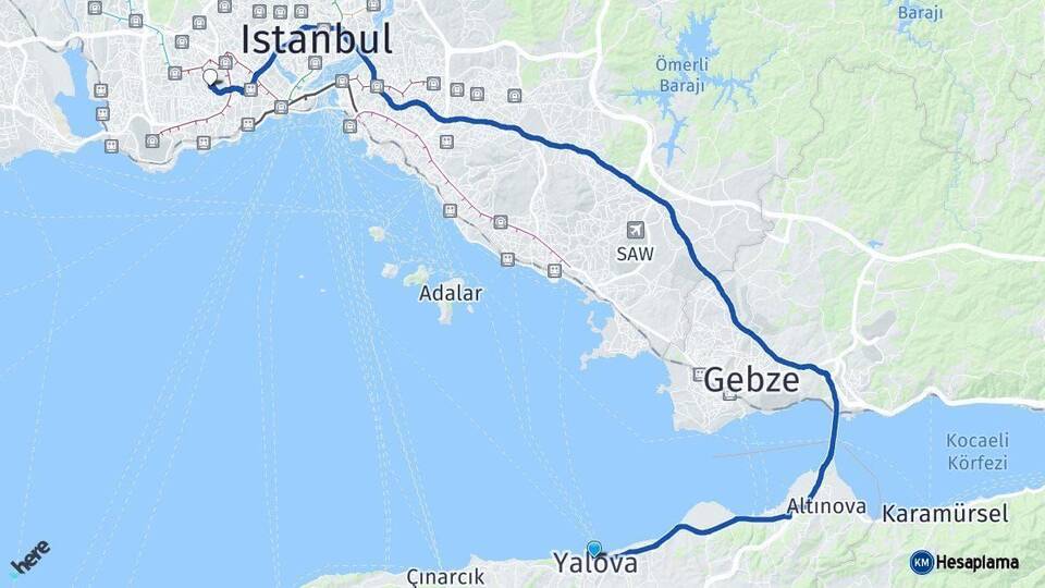 Yalova Güngören İstanbul Arası Kaç Km - Yol Haritası