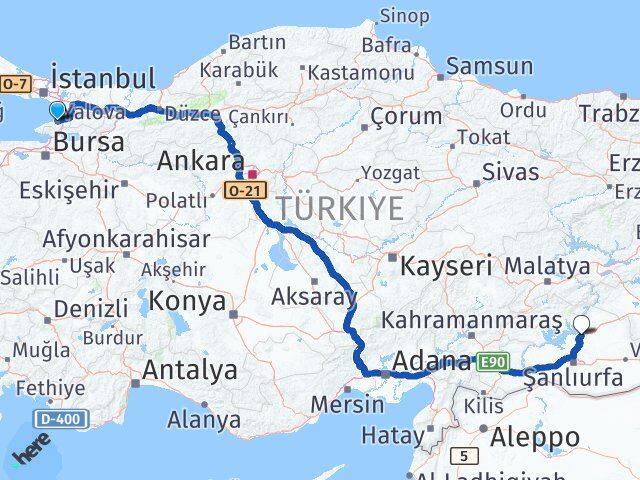Yalova Hilvan Şanlıurfa Arası Kaç Km - Yol Haritası