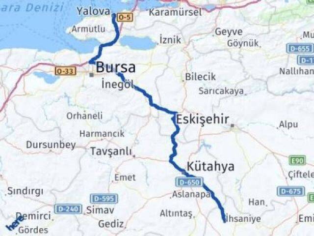 Yalova İhsaniye Afyonkarahisar Arası Kaç Km - Yol Haritası