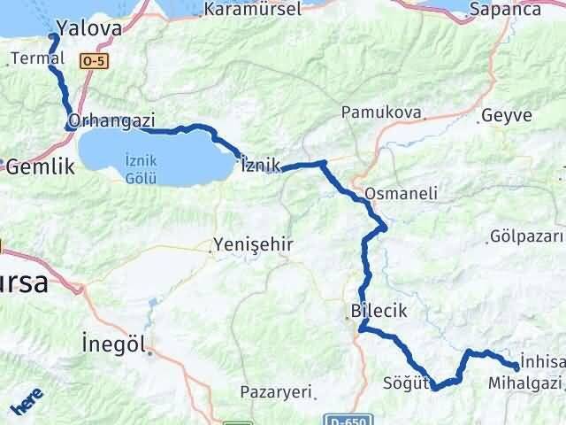 Yalova İnhisar Bilecik Arası Kaç Km - Yol Haritası