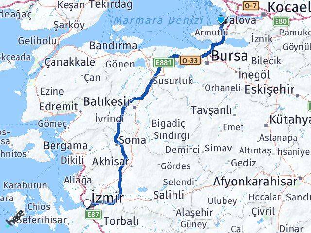 Yalova Karabağlar İzmir Arası Kaç Km - Yol Haritası