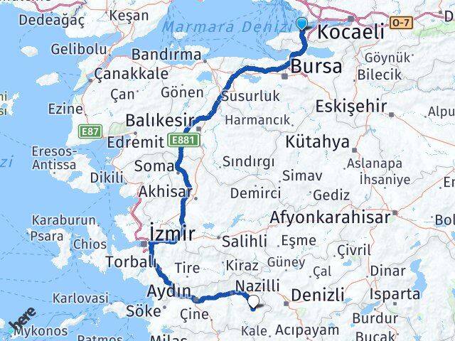Yalova Karacasu Aydın Arası Kaç Km - Yol Haritası