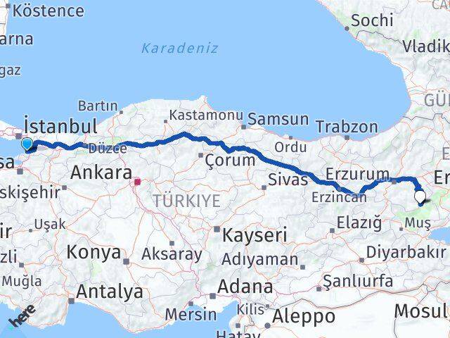 Yalova Karaçoban Erzurum Arası Kaç Km - Yol Haritası
