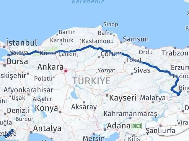 Yalova Karakoçan Elazığ Arası Kaç Km - Yol Haritası