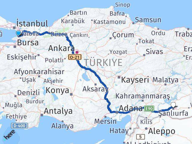 Yalova Karaköprü Şanlıurfa Arası Kaç Km - Yol Haritası