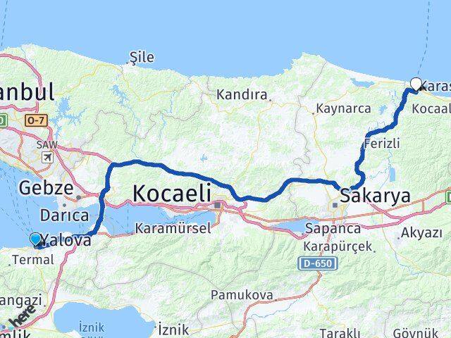 Yalova Karasu Sakarya Arası Kaç Km - Yol Haritası