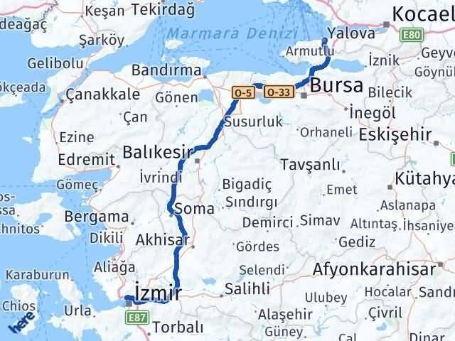Yalova Karşıyaka İzmir Arası Kaç Km - Yol Haritası