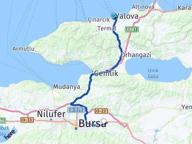 Yalova Kestel Bursa Arası Kaç Km - Yol Haritası