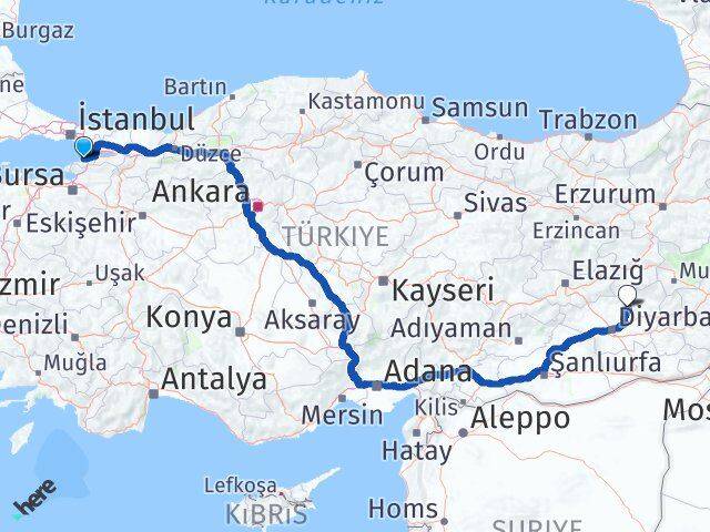 Yalova Kocaköy Diyarbakır Arası Kaç Km - Yol Haritası