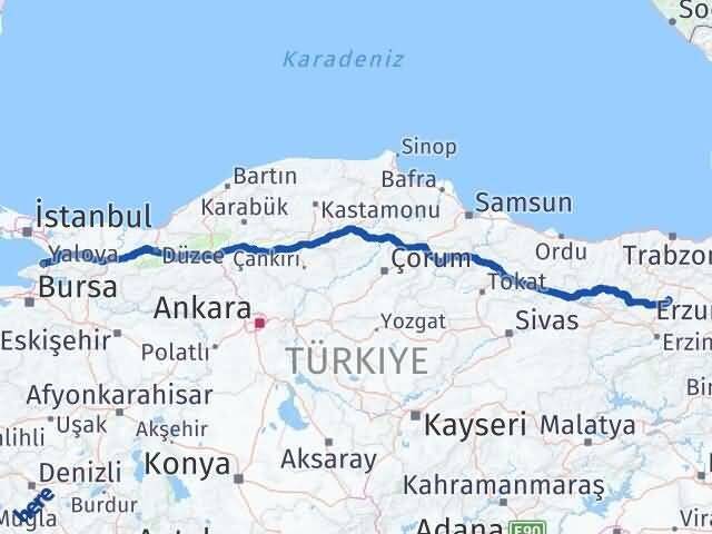 Yalova Köse Gümüşhane Arası Kaç Km - Yol Haritası