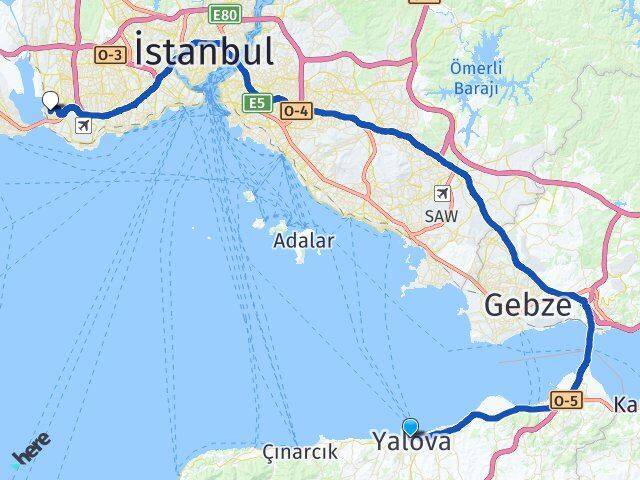 Yalova Küçükçekmece İstanbul Arası Kaç Km - Yol Haritası