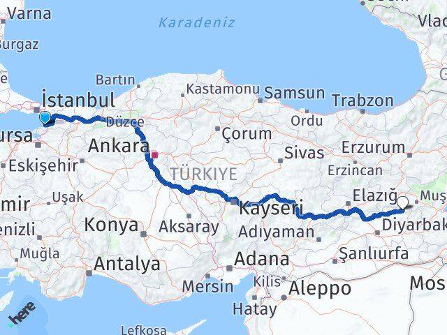 Yalova Kulp Diyarbakır Arası Kaç Km - Yol Haritası