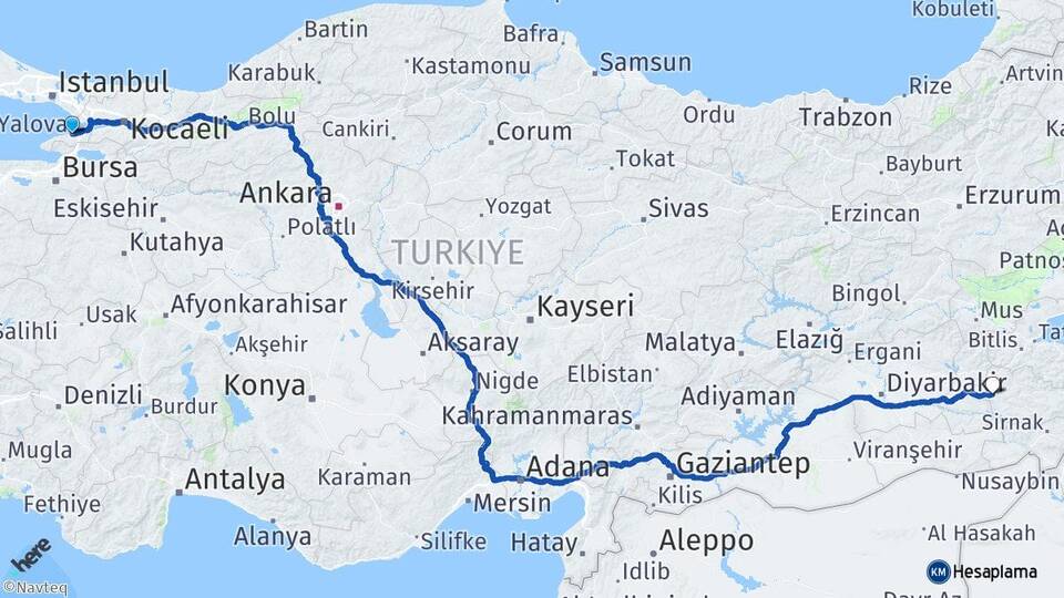 Yalova Kurtalan Siirt Arası Kaç Km - Yol Haritası