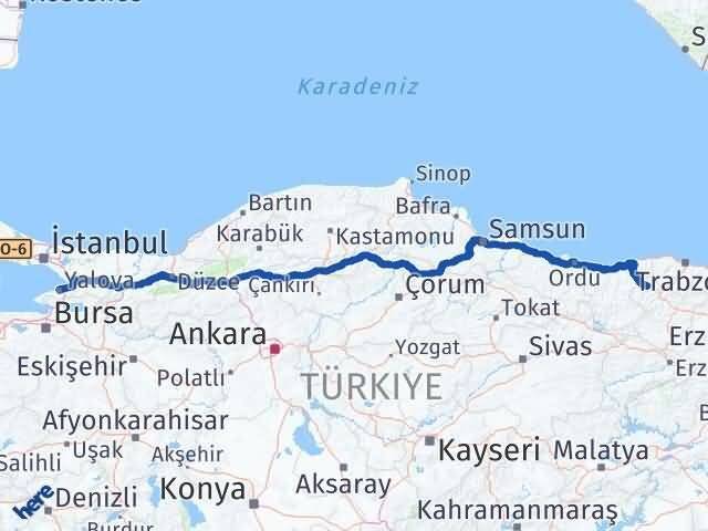 Yalova Kürtün Gümüşhane Arası Kaç Km - Yol Haritası