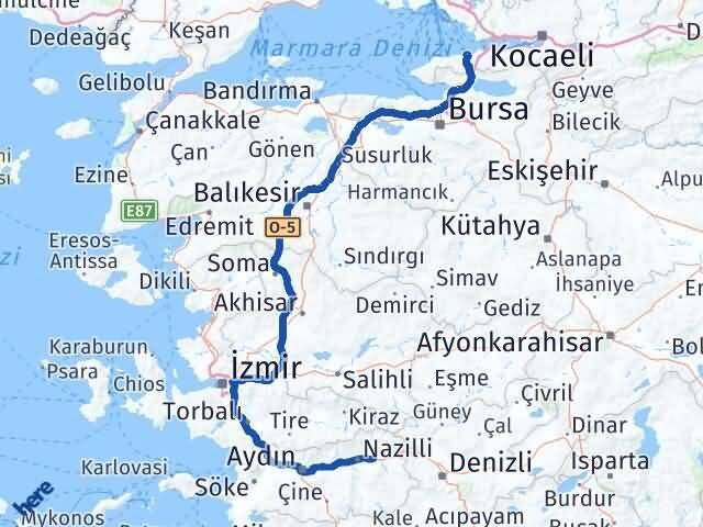 Yalova Kuyucak Aydın Arası Kaç Km - Yol Haritası