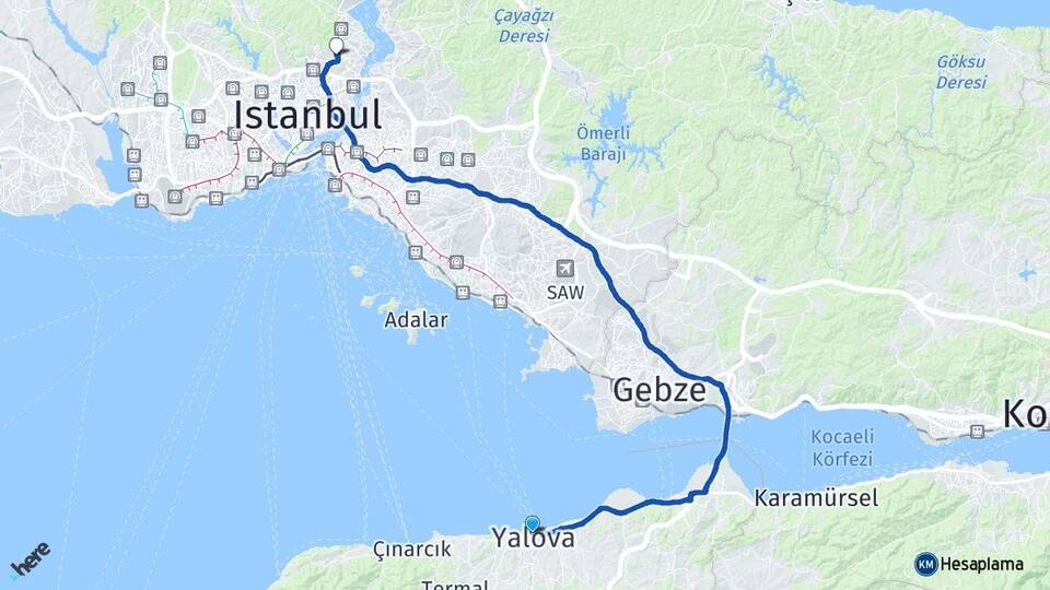 Yalova Maslak Sarıyer İstanbul Arası Kaç Km - Yol Haritası