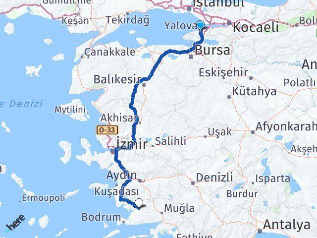Yalova Milas Muğla Arası Kaç Km - Yol Haritası