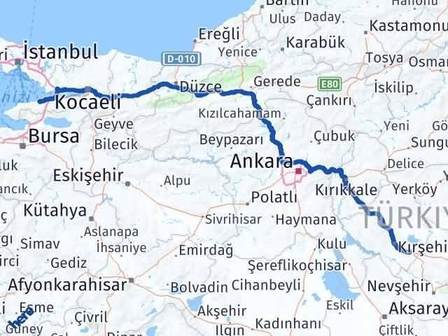 Yalova Mucur Kırşehir Arası Kaç Km - Yol Haritası