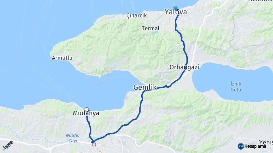 Yalova Mudanya Bursa Arası Kaç Km - Yol Haritası