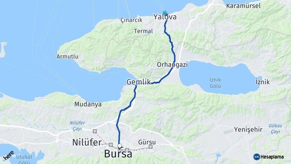 Yalova Osmangazi Bursa Arası Kaç Km - Yol Haritası