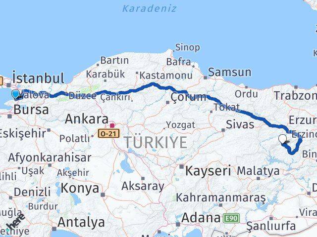 Yalova Ovacık Tunceli Arası Kaç Km - Yol Haritası